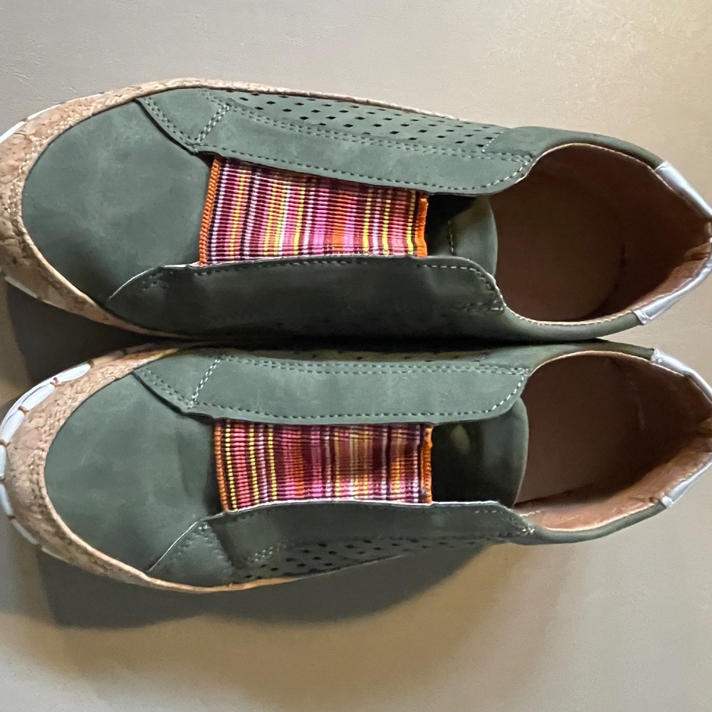 green slip-on shoes